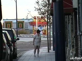 British fattie touches herself openly in a public bar