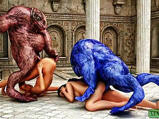 Monstrous foursome unfolds in 3D hentai