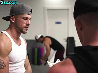 Muscular stud fucks gay in gym asshole