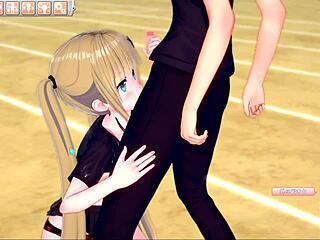 big tits gal jk gives standing blowjob in 3d anime