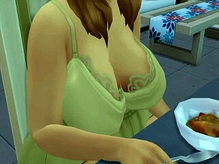 Fat slut with huge bouncy tits cooks dinner before multiple cumshots