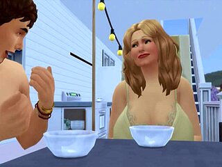 Fat slut with huge bouncy tits cooks dinner before multiple cumshots