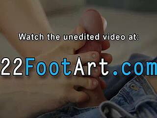 Alluring feet cutie gets jizzy with big cock outdoors. Wow, what a wild footjob! 😍