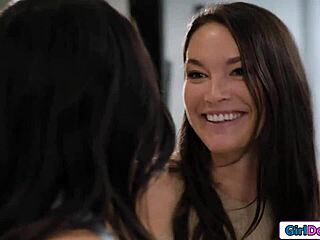 i turned my straight brunette friend lesbian with big tits and oral fun