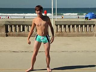 Twink Dancing On The Beach In Speedo