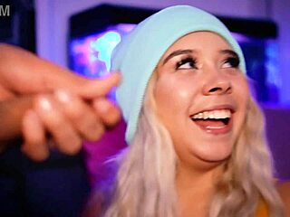 Blonde with cute face gives boyfriend footjob