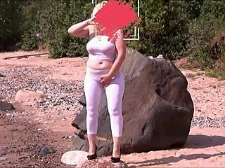 Big Ass Girl in White Leggings Teasing on the Coastline