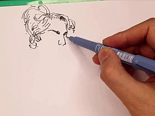 porn artist at work sketching sexy girls with big tits and asses fast