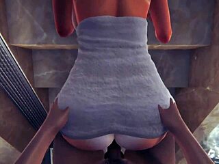 Anime hentai girl in cosplay costume engages in uncensored hardcore sex with blowjob and creampie in the bath.