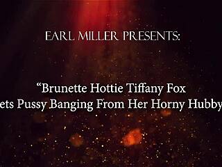 tiffany fox, young brunette, shaved pussy, fingering and blowjob with hubby