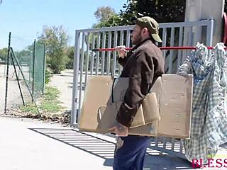 Young girl finds pleasure with homeless man