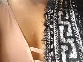 Horny Latina Touches Herself in Grandmother's Living Room, Small Tits Exposed