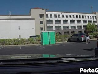 chubby blonde sweating while sucking dicks in public