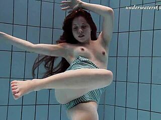 Salaka Ribkina shows tight pussy underwater in pool