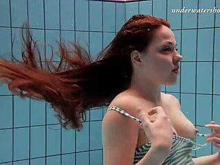 Salaka Ribkina shows tight pussy underwater in pool