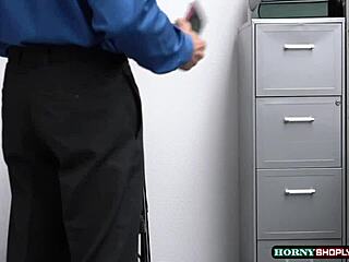 lp guy struggles with shoplifter aliza haze in a tight situation