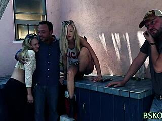 babe in mmf threesome with blowjob