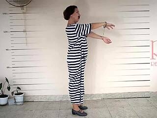 Photographing Detained Lady Undressing In Prison Cosplay
