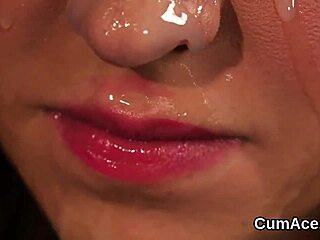 I watched this hot sex kitten swallow all the cum in bukkake