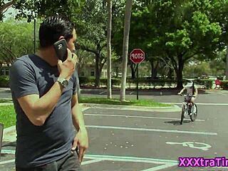 Petite teen 18+ with small tits got railed hard. Doggystyle pounding outdoors by a big cock.