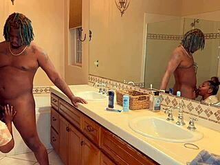 Having fun with big booty ebony stepsister at pool giving sloppy head!