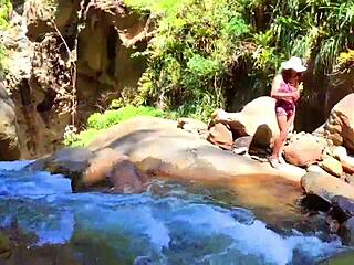 lilyan masturbates with dildo by river