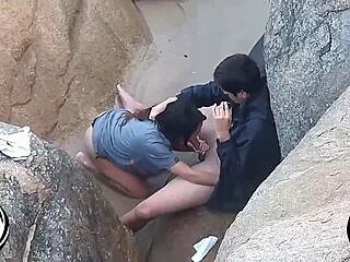 brunette milf fucks big cock in public outdoor