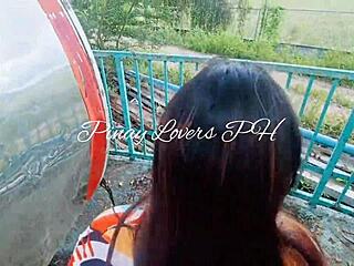 Young couple has risky creampie sex in park