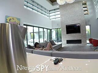 nannyspy hidden cam catches busty nanny in hardcore blowjob and creampie