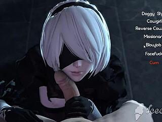 2B in hentai riding and doggystyle deepthroat action