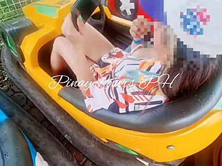 Young couple has risky creampie sex in park