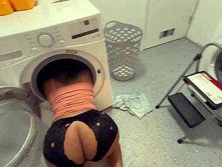 kendale catches ebony stepmom getting her holes wrecked during laundry
