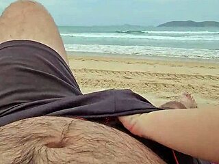 Cute Babe Sucks Cock on Public Beach for Mouth Creampie