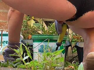 Hot new shorts... oops, weeding patio!