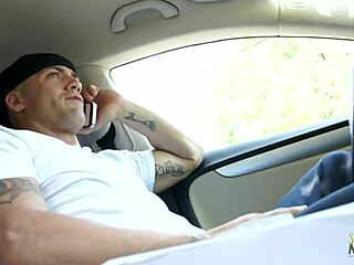 The bald guy bangs the tattooed slut on the couch.