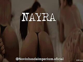 Blonde and brunette have fun with three men on the swing