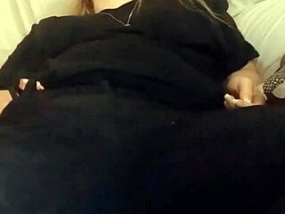 Horny blonde milf fingering her fat pussy until she cums hard