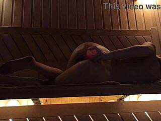 Perfect Figure Girl in Sauna Squirts from Pink Dildo Pleasure