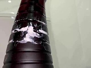 Amateur babe experiments with anal tower dildo for intense close-up insertion