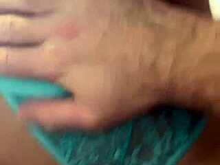 My perfect blonde wife in blue lace lingerie enjoys riding and sucking until it explodes