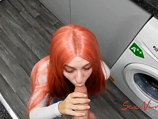 housekeeper tricked into making boss cum with blue eyes