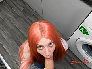 housekeeper tricked into making boss cum with blue eyes