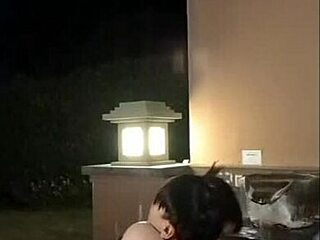 Girlfriend reluctantly helps with creampie in outdoor hot spring.