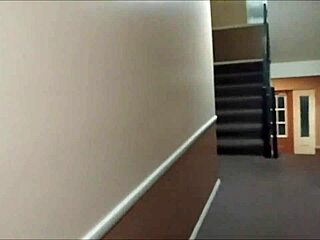 Horny blonde with big tits gives blowjob in laundry room