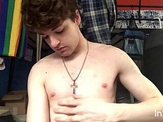 Gay twink Niko Springs performs homemade strip tease and shows off