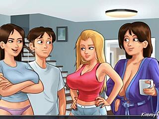 pervert neighbor watches slutty friends flash big boobs in cheerleader uniforms