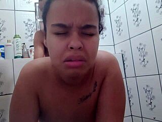 Fucking my hot young girlfriend in the bathroom as she moans loudly cumming on my cock