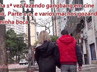 Watch my first gangbang in porn cinema! Multiple cocks cum in my mouth!