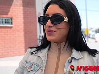 Amateur Nelia Estrada feels nervous yet excited facing her first interracial threesome with big tits and blowjob