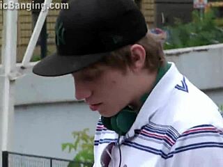 young cute alexis crystal joins a street threesome orgy outdoors.